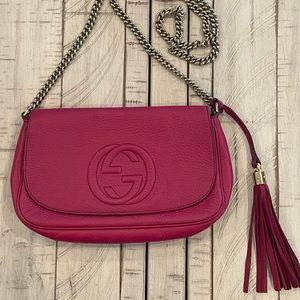Vintage GUCCI SOHO PEBBLED CALFSKIN MEDIUM FUCHSIA PINK LEATHER SHOULDER BAG